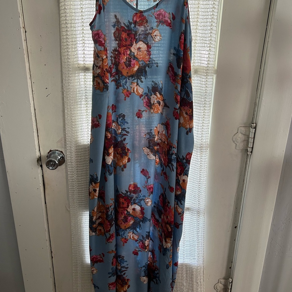 Entro Maxi Dress - floral on denim blue background